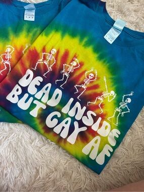 Pride Tie-Dye Short Sleeve Tee – Rainbow "Dead Inside But Gay AF"